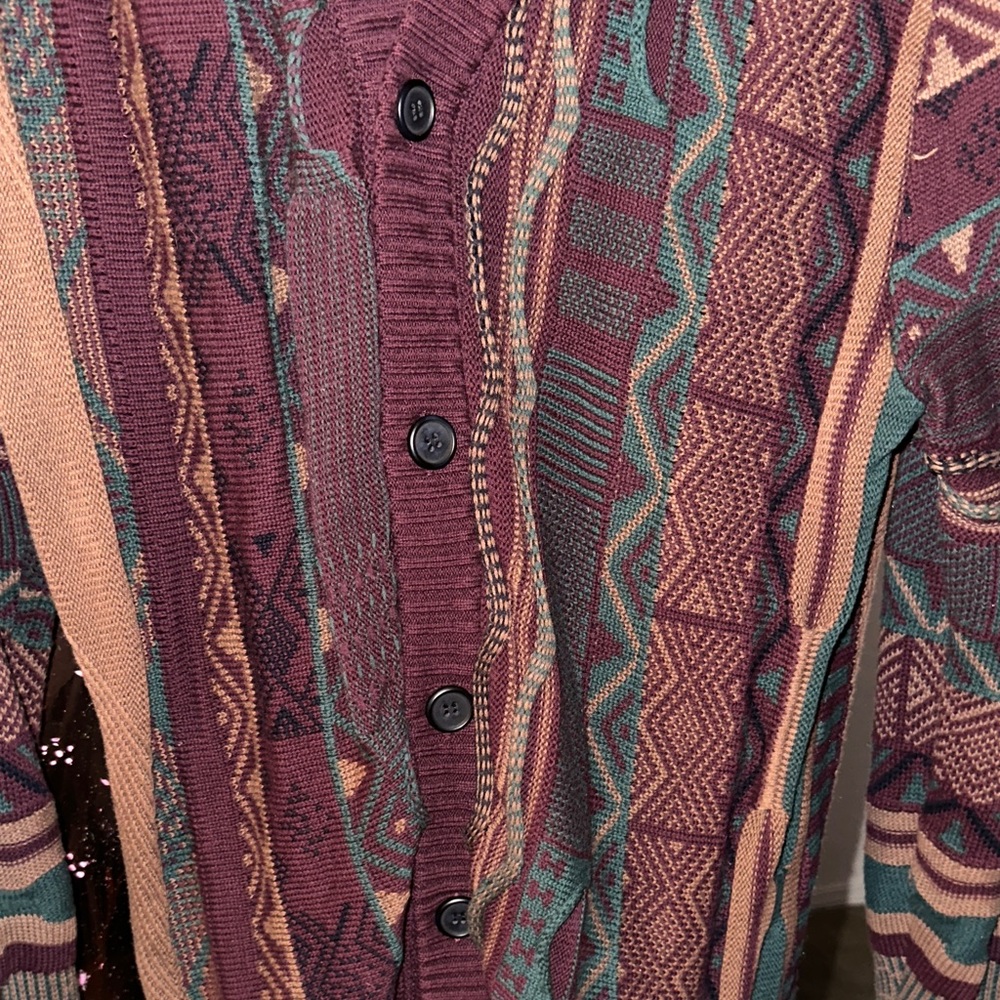 Cotton On Men's Burgundy and Teal Cardigan - Picture 3 of 3
